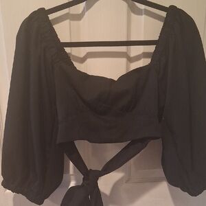 Black Crop Blouse With Back Details